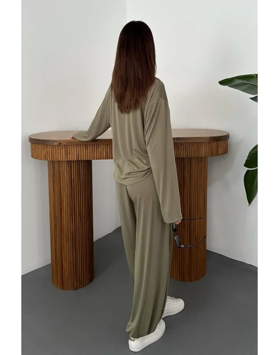 Kadın Şalvarlı Modal Alt Üst Haki Takım