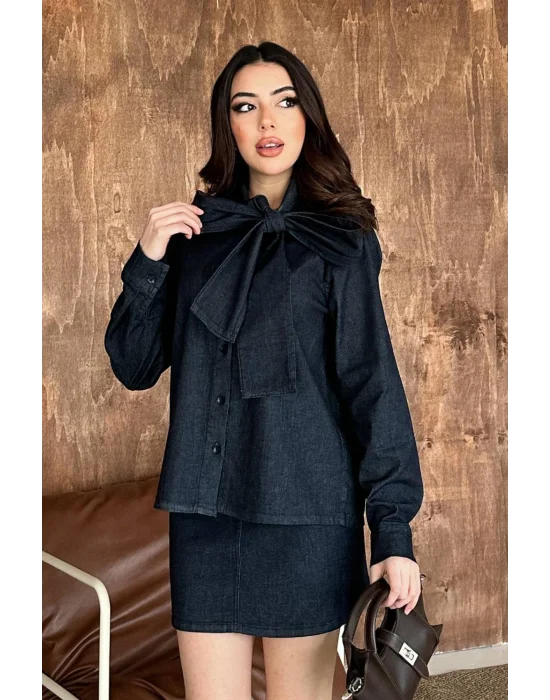 Kadın Fularlı Gömlek Etek İkili Takım