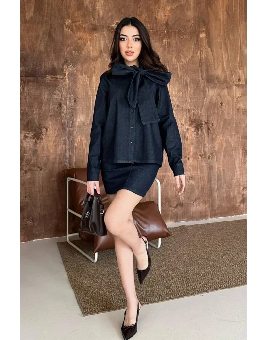 Kadın Fularlı Gömlek Etek İkili Takım