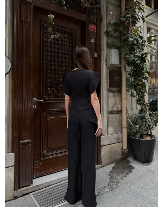 Kadın Balon Kol Palazzo Siyah İkili Takım