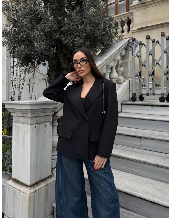 Kadın Sırtı Kuşgözü Bağlama Detaylı Haki Blazer Ceket