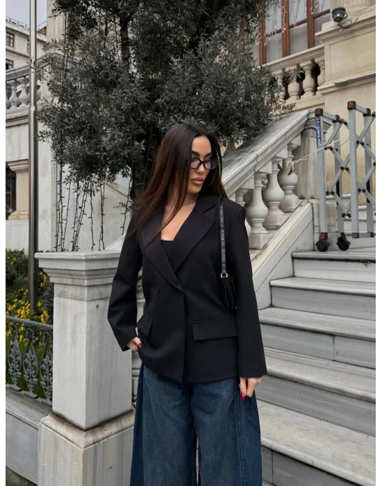 Kadın Sırtı Kuşgözü Bağlama Detaylı Haki Blazer Ceket