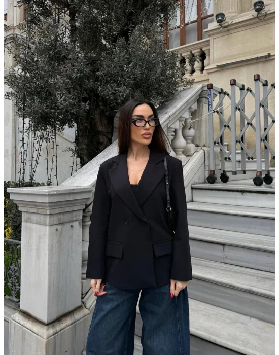 Kadın Sırtı Kuşgözü Bağlama Detaylı Haki Blazer Ceket
