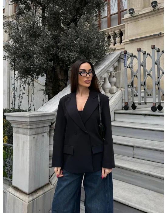 Kadın Sırtı Kuşgözü Bağlama Detaylı Haki Blazer Ceket
