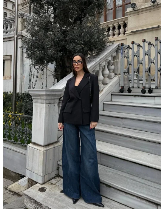 Kadın Sırtı Kuşgözü Bağlama Detaylı Haki Blazer Ceket