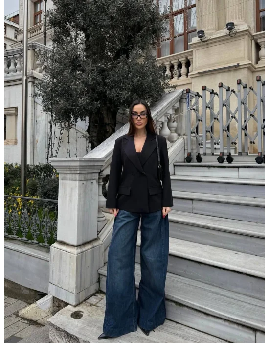Kadın Sırtı Kuşgözü Bağlama Detaylı Haki Blazer Ceket