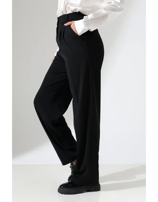 Kadın Arkası Lastikli Yüksek Bel Siyah Palazzo Pantolon
