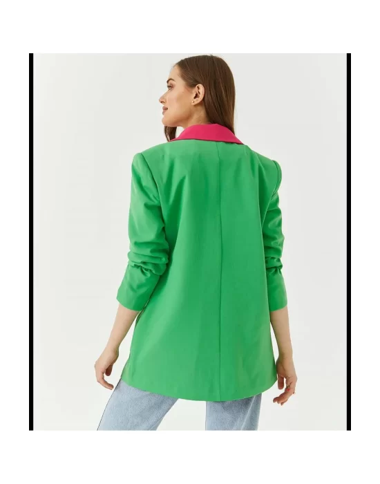Kadın Astarlı Fuşya Yeşil Blazer Ceket
