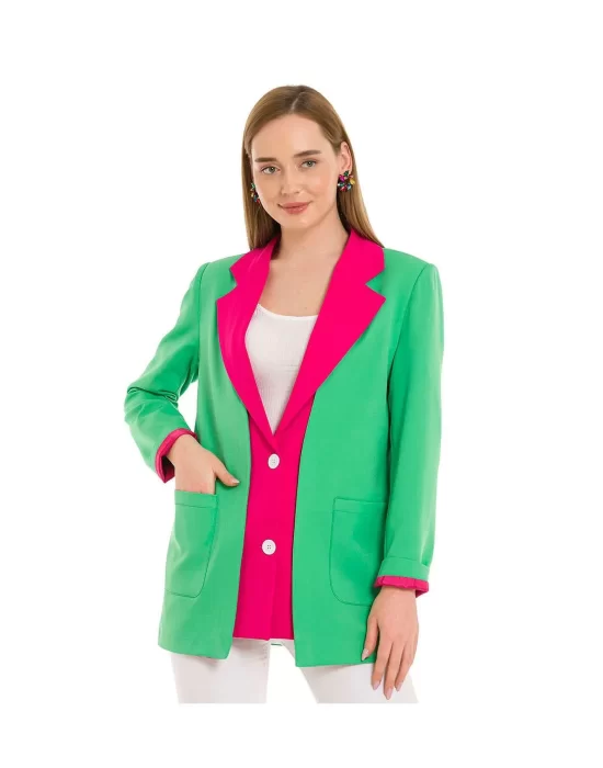 Kadın Astarlı Fuşya Yeşil Blazer Ceket