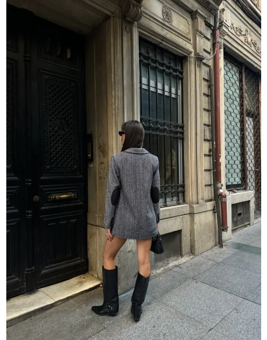 Kadın Balık Sırtı Dirsek Detaylı Tek Düğme Kruvaze Blazer Ceket