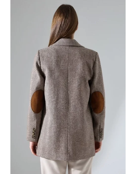 Kadın Balık Sırtı Dirsek Detaylı Tek Düğme Kruvaze Blazer Ceket
