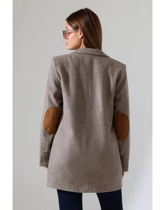 Kadın Balık Sırtı Dirsek Detaylı Tek Düğme Kruvaze Blazer Ceket