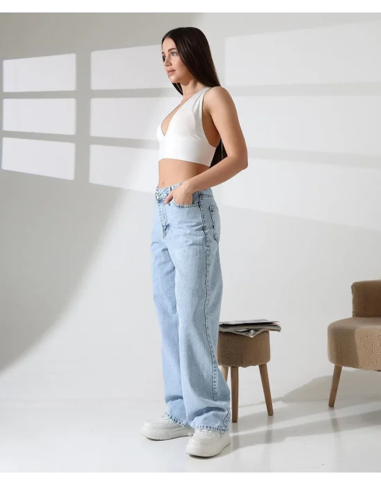 Kadın Buz Mavi Palazzo Pantolon