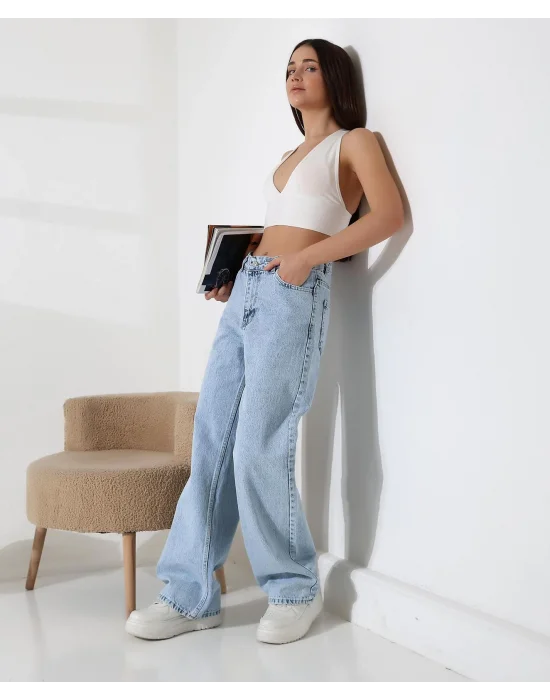 Kadın Buz Mavi Palazzo Pantolon