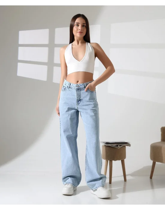 Kadın Buz Mavi Palazzo Pantolon