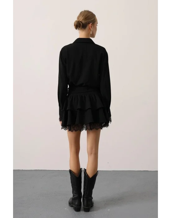 Kadın Dantel Detaylı Gold Düğmeli Elbise