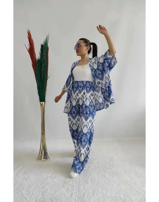 Kadın Desenli Kimono 2li Takım