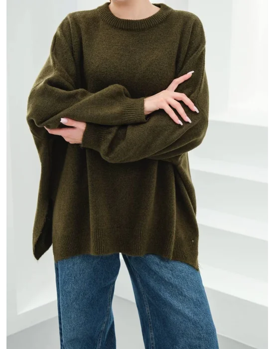 Kadın Düşük Omuz Oversize Triko Kazak