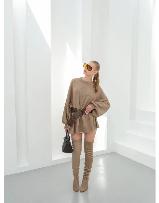 Kadın Düşük Omuz Oversize Triko Kazak