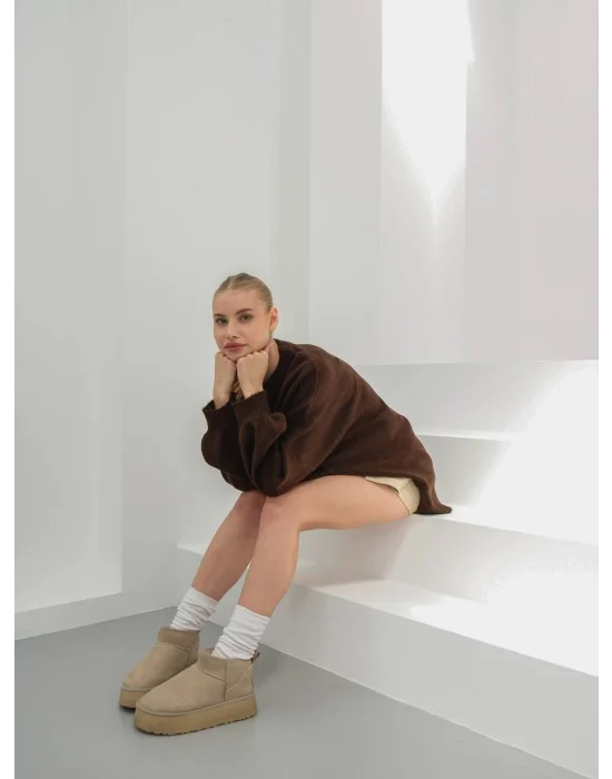 Kadın Düşük Omuz Oversize Triko Kazak