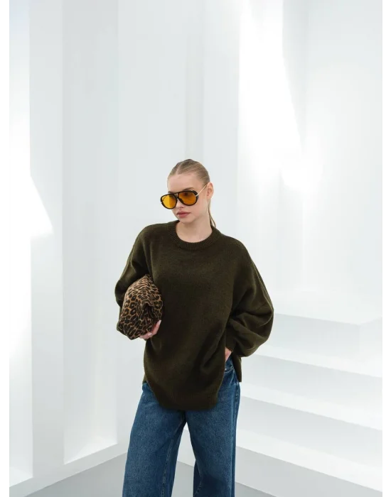 Kadın Düşük Omuz Oversize Triko Kazak