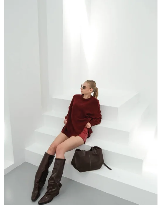 Kadın Düşük Omuz Oversize Triko Kazak