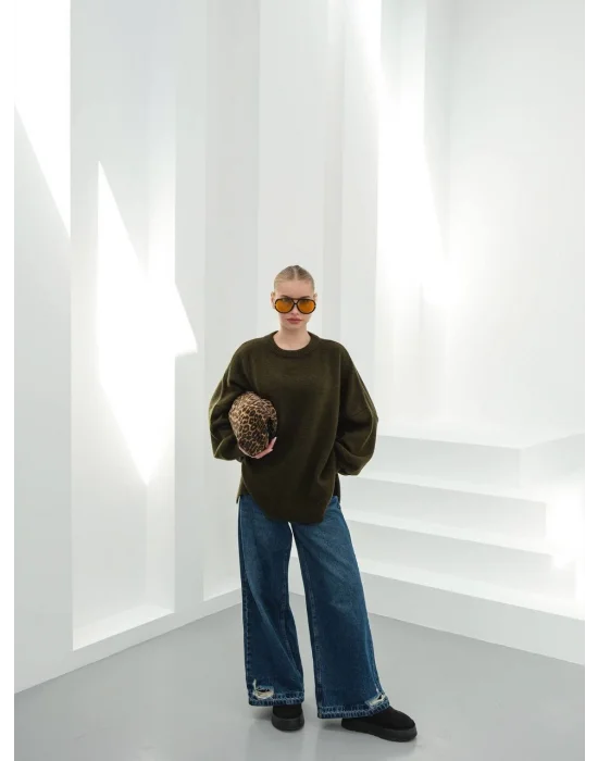 Kadın Düşük Omuz Oversize Triko Kazak