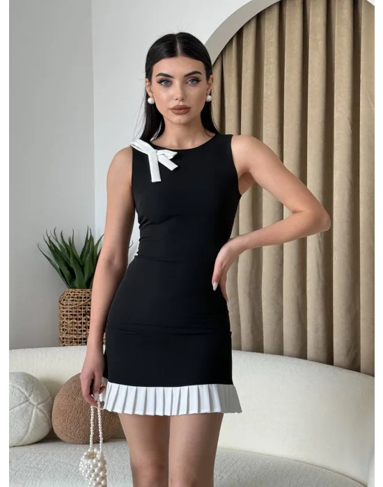 Kadın Fiyonk Detaylı Kolsuz Mini Elbise