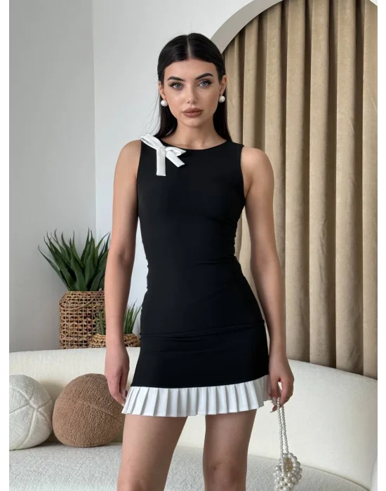 Kadın Fiyonk Detaylı Kolsuz Mini Elbise