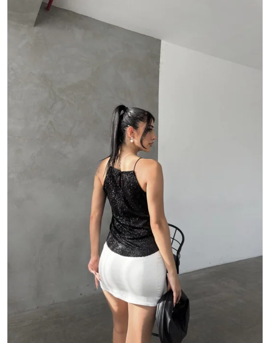 Kadın Halter Yaka Pul Payet Bluz