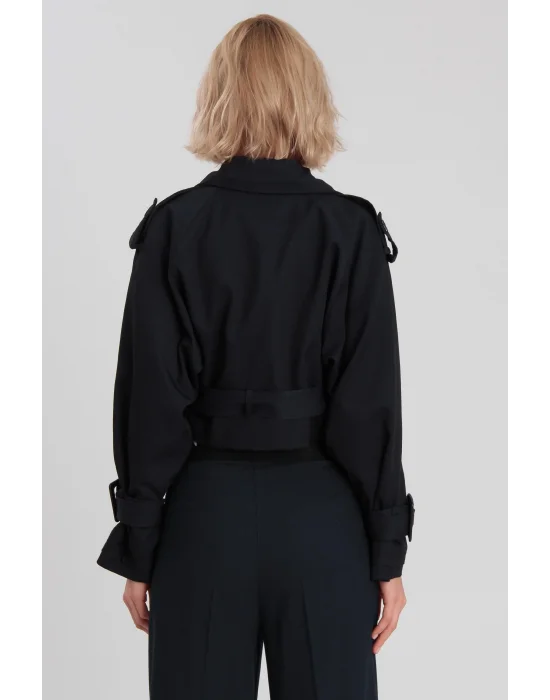 Kadın Kemerli Reglan Kısa Ceket