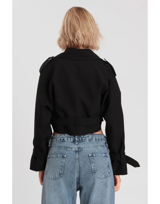 Kadın Kemerli Reglan Kısa Ceket