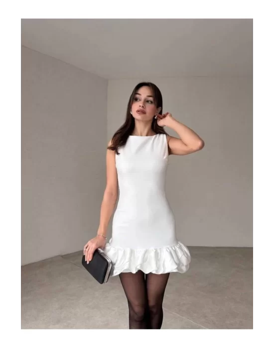 Kadın Kolsuz Eteği Fırfırlı Şortlu Mini Elbise