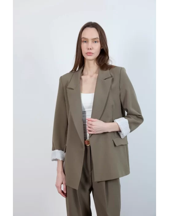 Kadın Kolu Katlamalı Haki Blazer Ceket