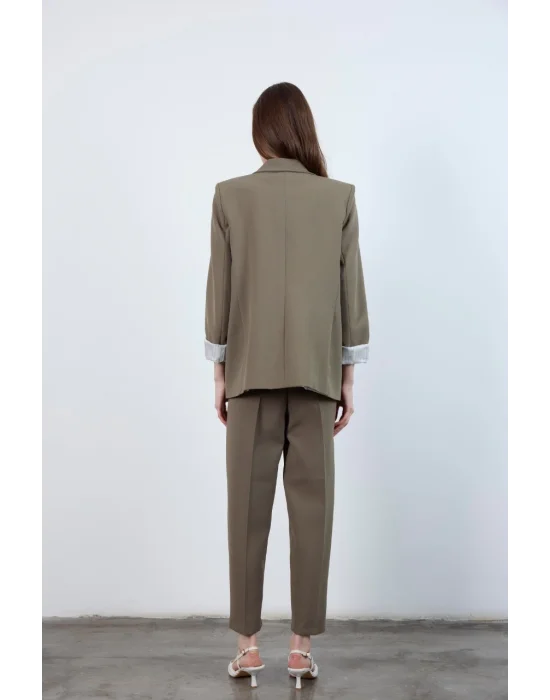 Kadın Kolu Katlamalı Haki Blazer Ceket