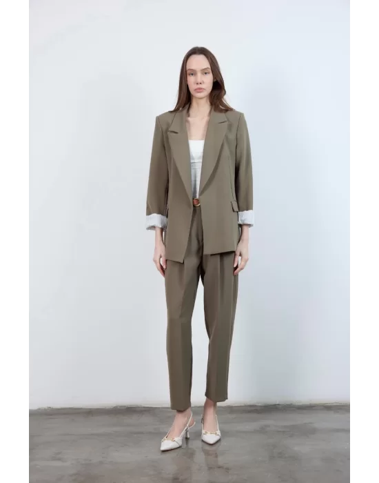 Kadın Kolu Katlamalı Haki Blazer Ceket