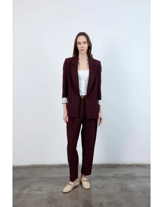 Kadın Kolu Katlamalı Mürdüm Blazer Ceket