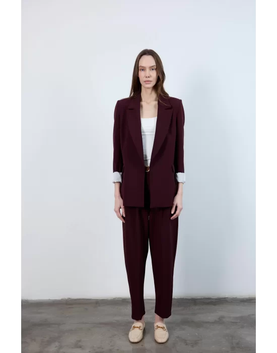 Kadın Kolu Katlamalı Mürdüm Blazer Ceket