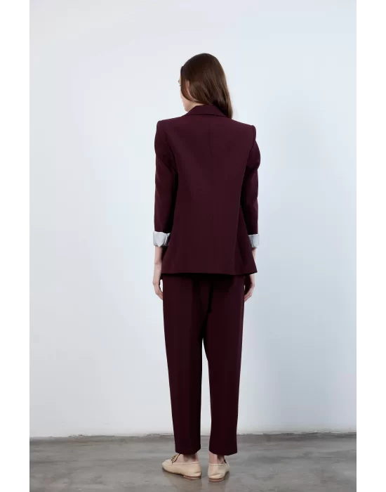 Kadın Kolu Katlamalı Mürdüm Blazer Ceket