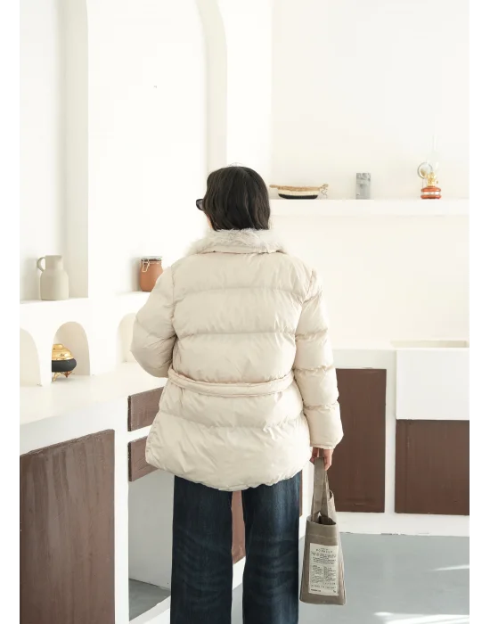 Kadın Kürk Detaylı Oversize Şişme Mont