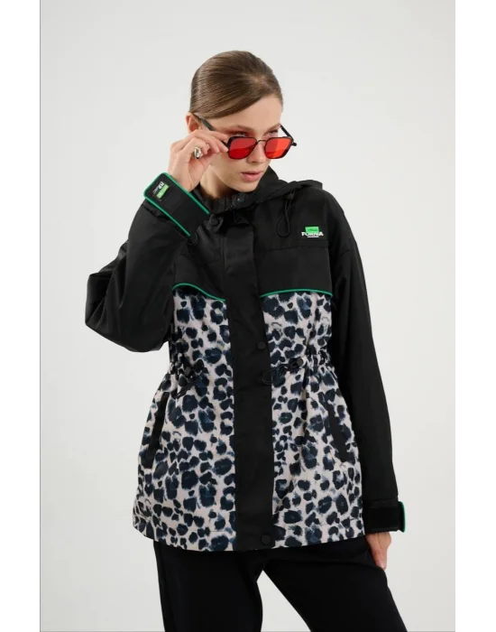 Kadın Leopar Desenli Yağmurluk Ceket