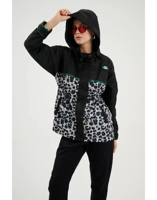 Kadın Leopar Desenli Yağmurluk Ceket