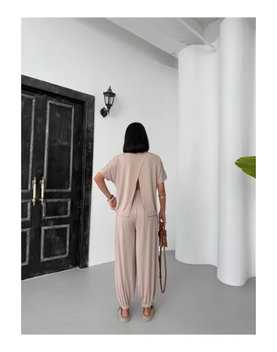 Kadın Modal Kumaş Sırt Dekolte Şalvat 2li Takım