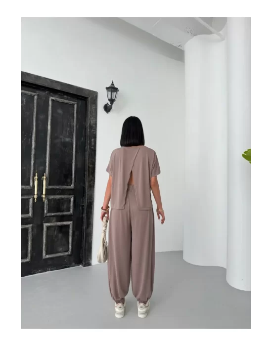 Kadın Modal Kumaş Sırt Dekolte Şalvat 2li Takım
