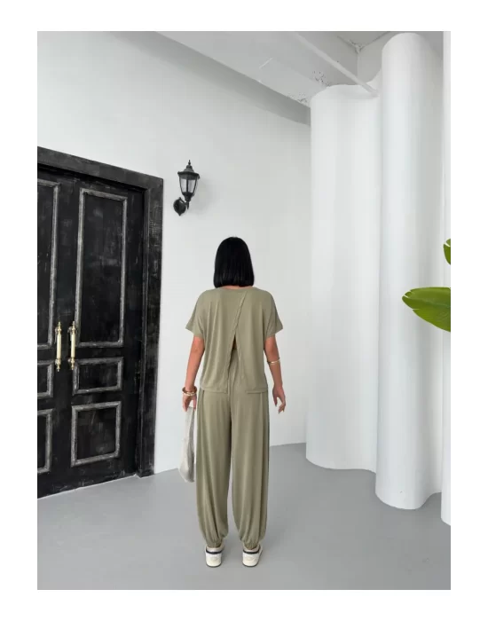 Kadın Modal Kumaş Sırt Dekolte Şalvat 2li Takım