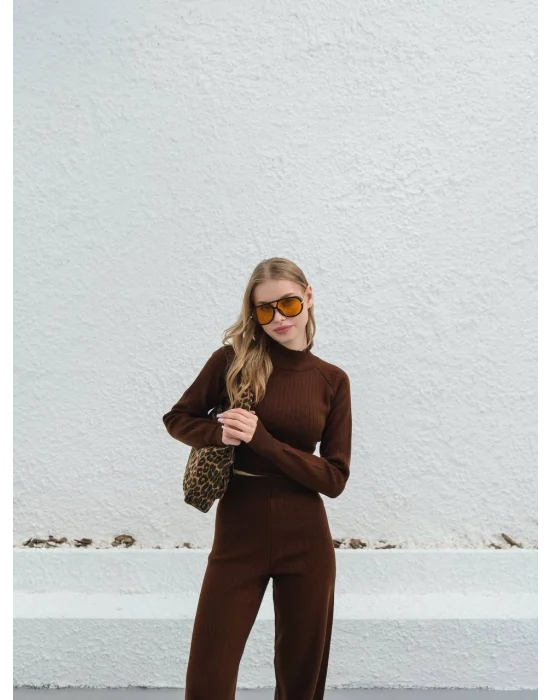 Kadın Parmak Geçmeli Crop-Pantolon 2li Takım