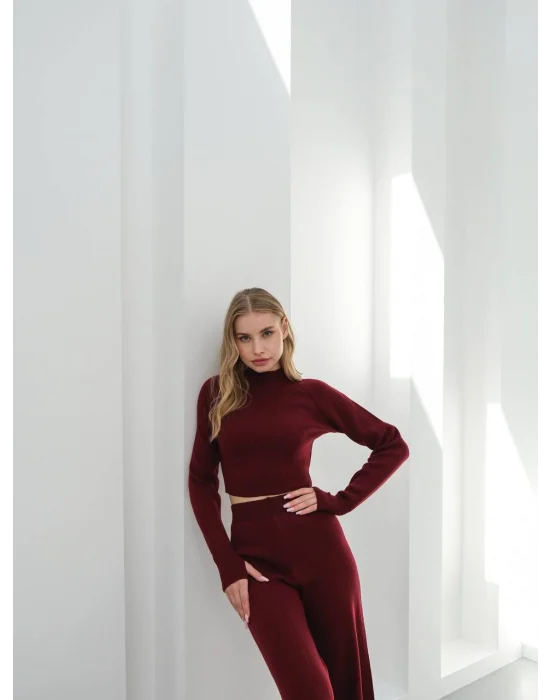 Kadın Parmak Geçmeli Crop-Pantolon 2li Takım