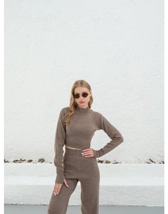 Kadın Parmak Geçmeli Crop-Pantolon 2li Takım