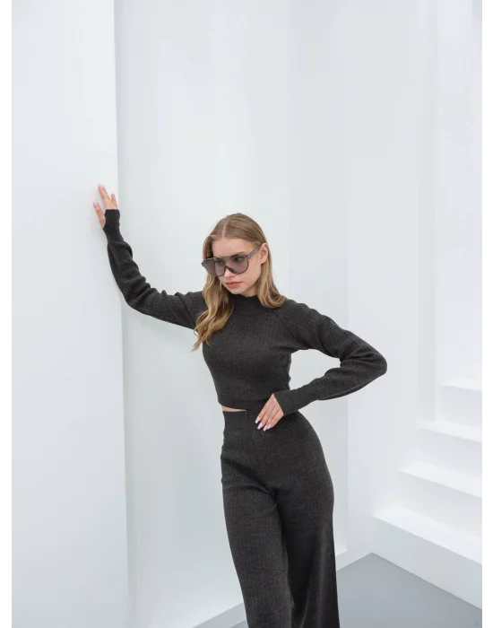 Kadın Parmak Geçmeli Crop-Pantolon 2li Takım