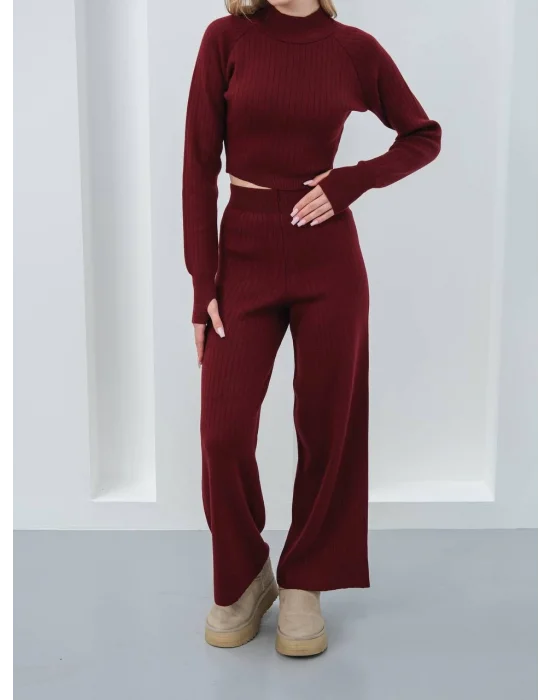 Kadın Parmak Geçmeli Crop-Pantolon 2li Takım